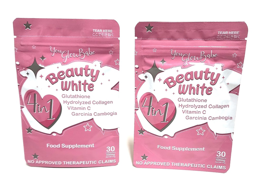 美人白4 in 1 Glutathione 食物补充品,大小 15 gram each (pack of 2) 30 x 2-60 Capsules