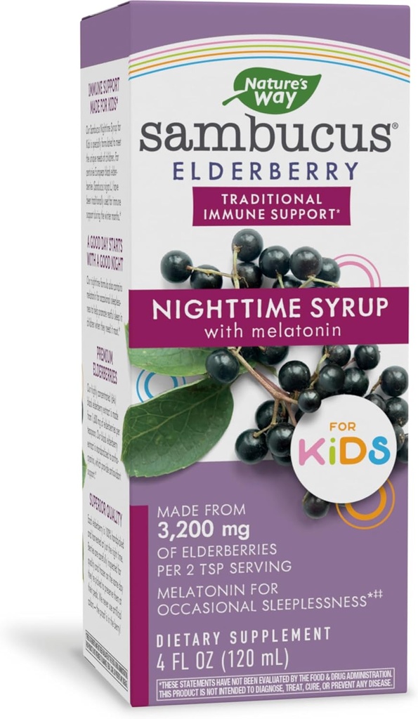 自然之道 桑布库斯 长莓夜曲 儿童与梅拉托宁, 免疫支持*, 4 Fl Oz