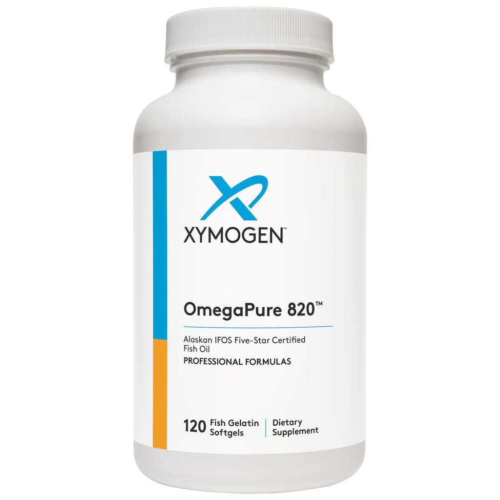 XYMOGEN OmegaPure 820 - 国际鱼油标准(IFOS) 五星认证鱼油 - DHA EPA Omega-3 心血管+认知支持的补编(120小软胶)