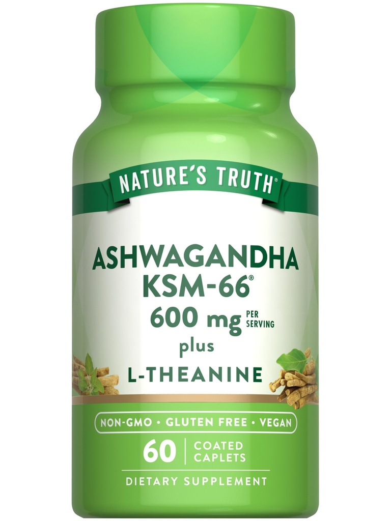 自然真理KSM-66 Ashwagandha 与L-Theanine QQ Vegan,Non-GMO, & Gluten Free Supplement合著了60个卡普莱特.