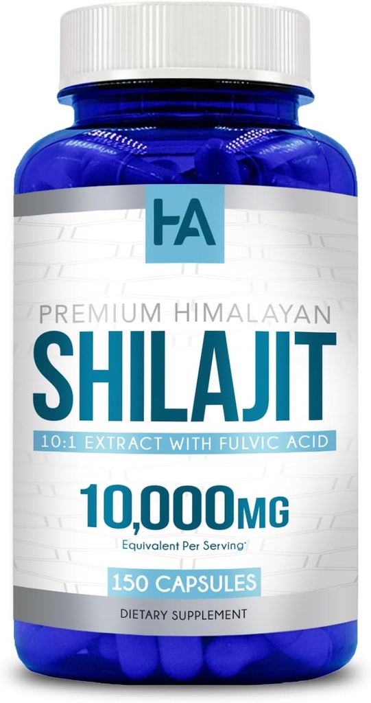 额外力量 Shilajit Capsules 男女免费 Shilajit 10000mg 与自然产生痕量矿物和富尔维奇酸 → Vegan 非GMO 和 CGMP 实验室制造(150架)