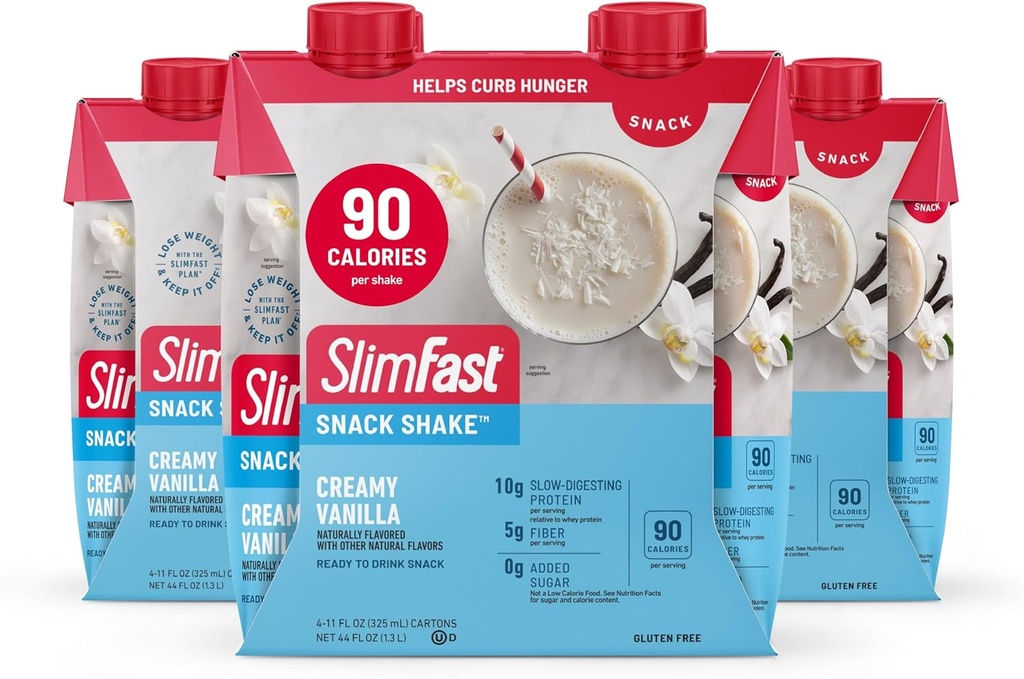 SlimFast Snack Shake, 90 卡罗里纤维摇摆, 准备饮用, 蛋白质饮用, Creamy Vanilla, 12 伯爵