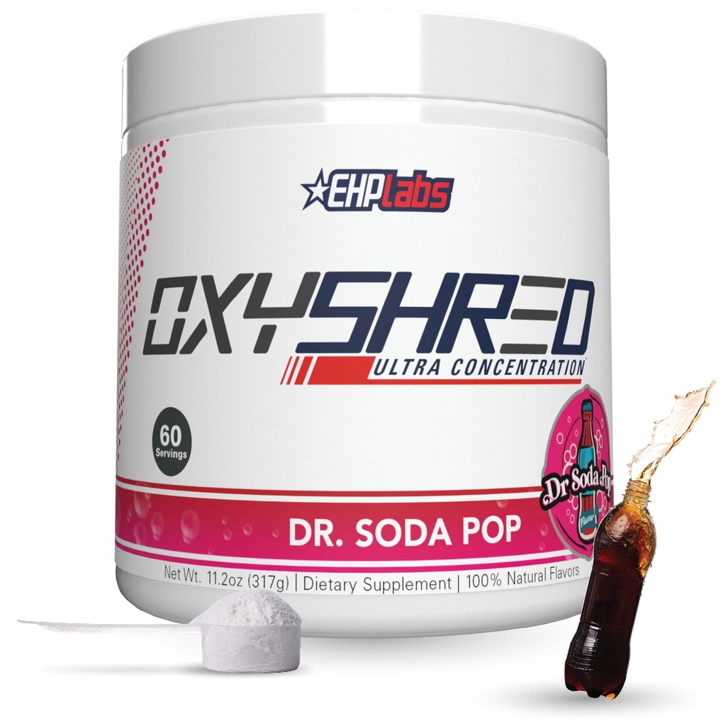 EHP实验室 OxyShred Thermogenic Fat Burner - 预研粉与L-Glutamine,乙酰L-Carnitine,代谢促进器,体重损失,Appetite控制,能量饮料,Soda Pop博士,60位服务员