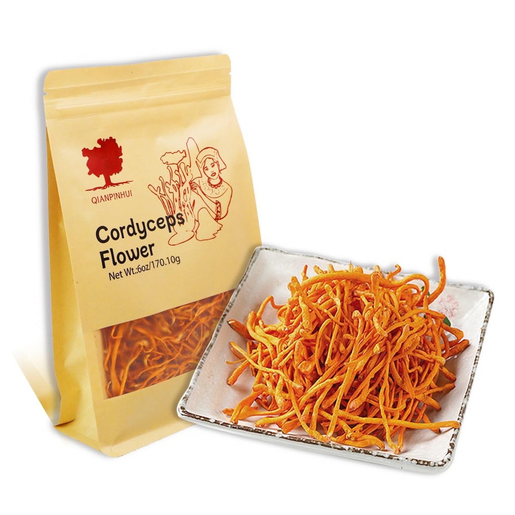 QIANPINHUI Cordyceps Flower 整体干燥 Cordyceps Mushroom 6oz - 帮助减少肥胖症,增加煮汤/烹饪/烹饪/烹饪/茶制的能量