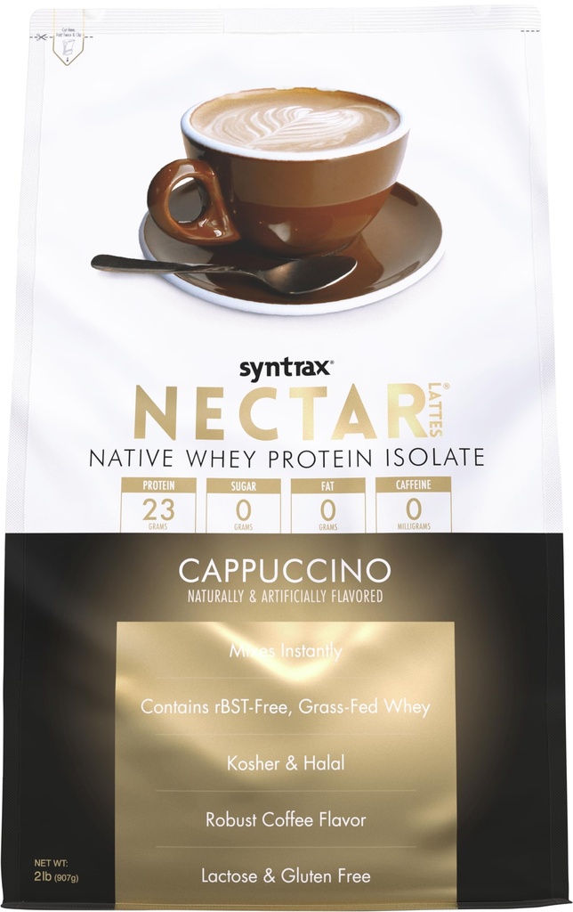 合成营养 Nectar Lattes, 100% Whey蛋白质孤立粉, Cappucino, 2磅
