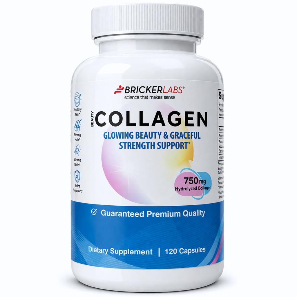 Bricker Labs Collagen for Men & Women - Type I, III Hydrolized Collagen Supplement 750mg, 1 Collagen Capsule Daily - 120 Servings