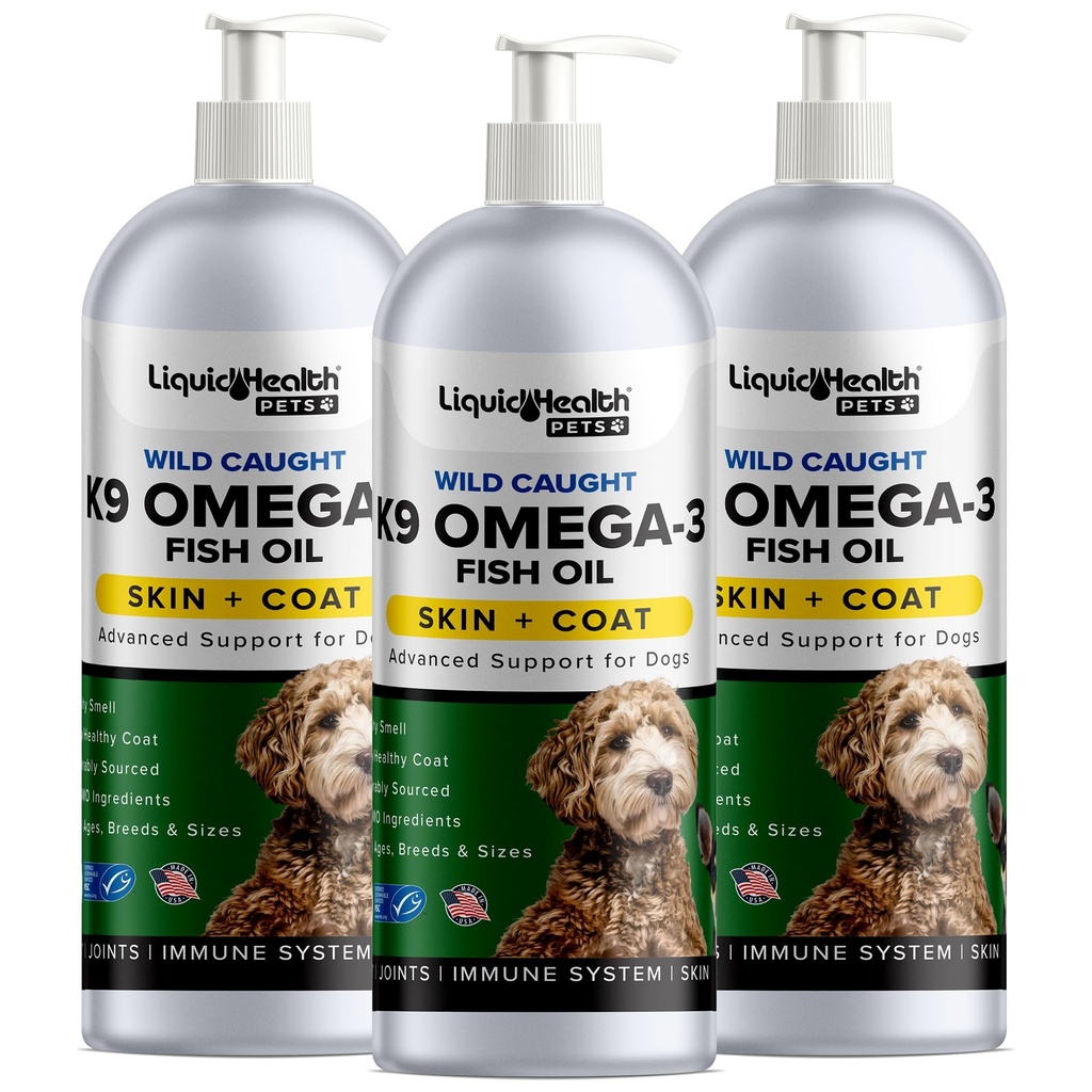 K9 Omega 3 鱼油换狗 - 配有EPA + DA + DHA 的宠物液 Omega 3 补充物 - 减少痒和 Shedding, 支持联合,豁免,大脑,心脏健康 - 美国制造(3包)