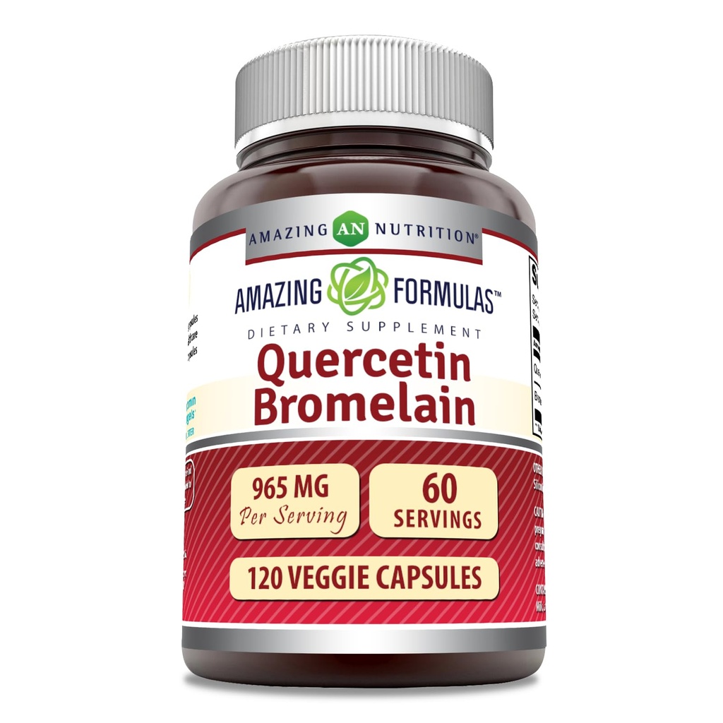 Quercetin 800mg与Bromelain 165mg, 120 Veggie Capsules Supplement QQ-N-GMO Gluten Free QQ-美国制造