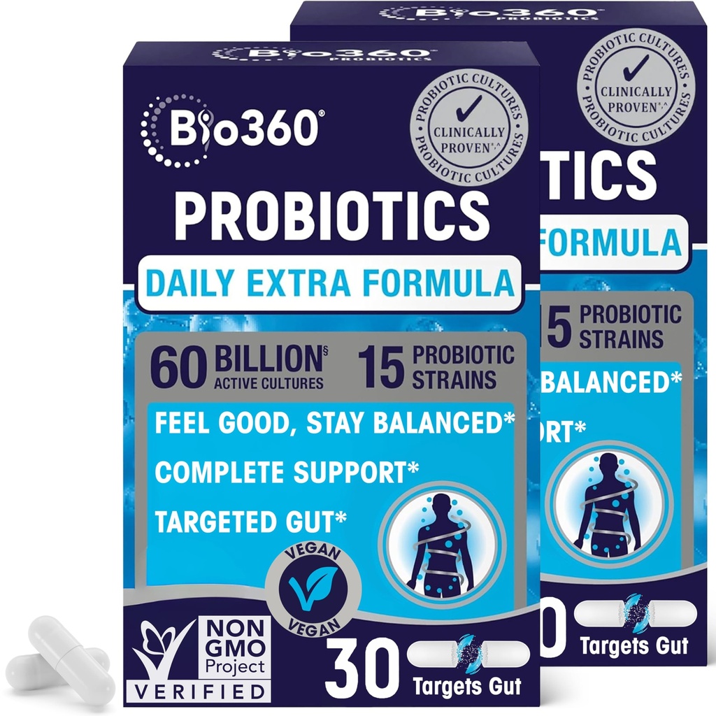 消化健康和免疫支持额外强力Probiotic, 60亿 CMFU & 15 Strains, Gut Health Probiotics for Men and Women Probiotics 支持偶尔的便秘,腹泻,毒气和布洛廷, 60CT