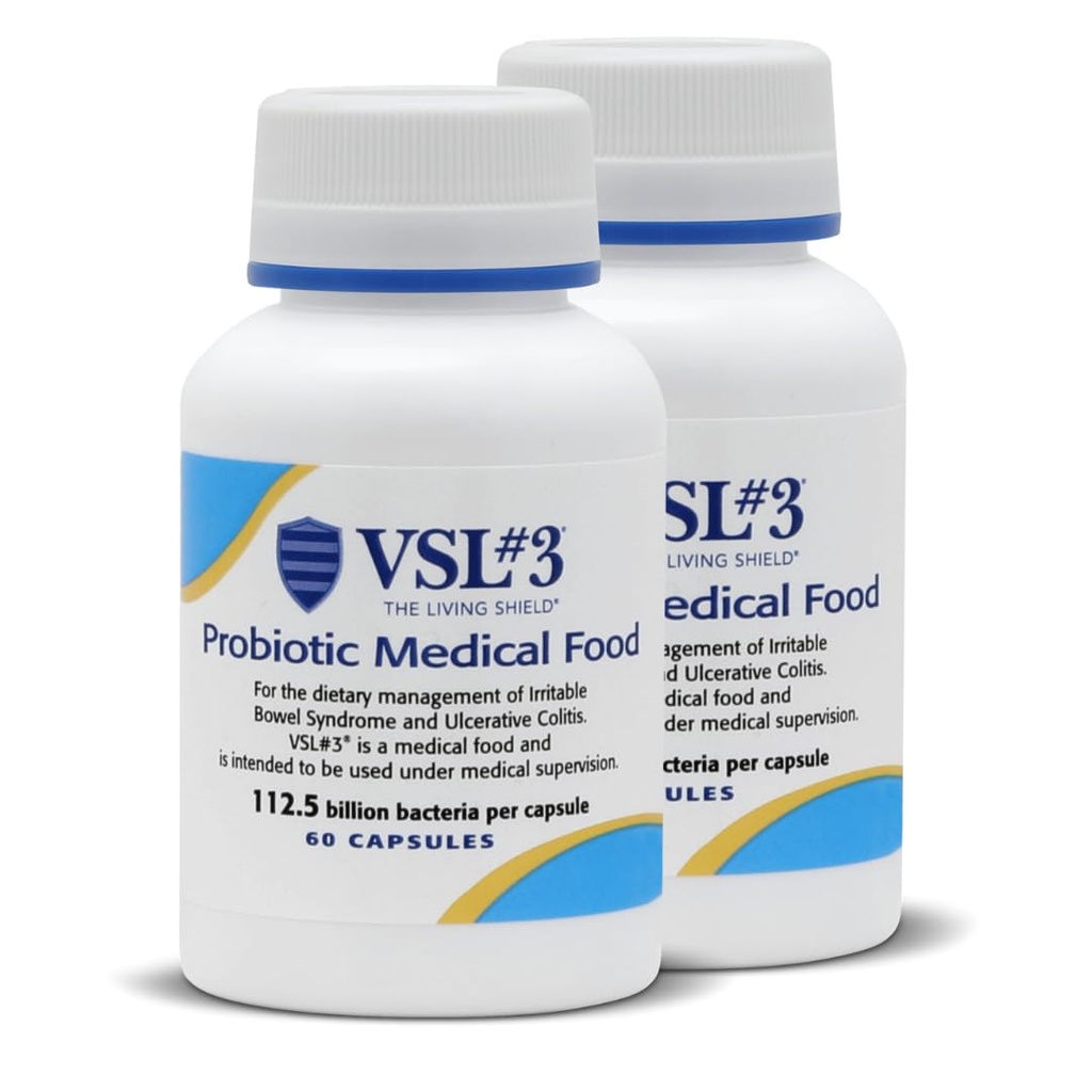 VSL #3® 消化健康、IBS和UC症状的抗生素 - 112.5B CFUs, 高概率, 多轨, 活体, 冷冻性抗生素, 为男女提供古特健康支持的医学食品, 120 Capsules