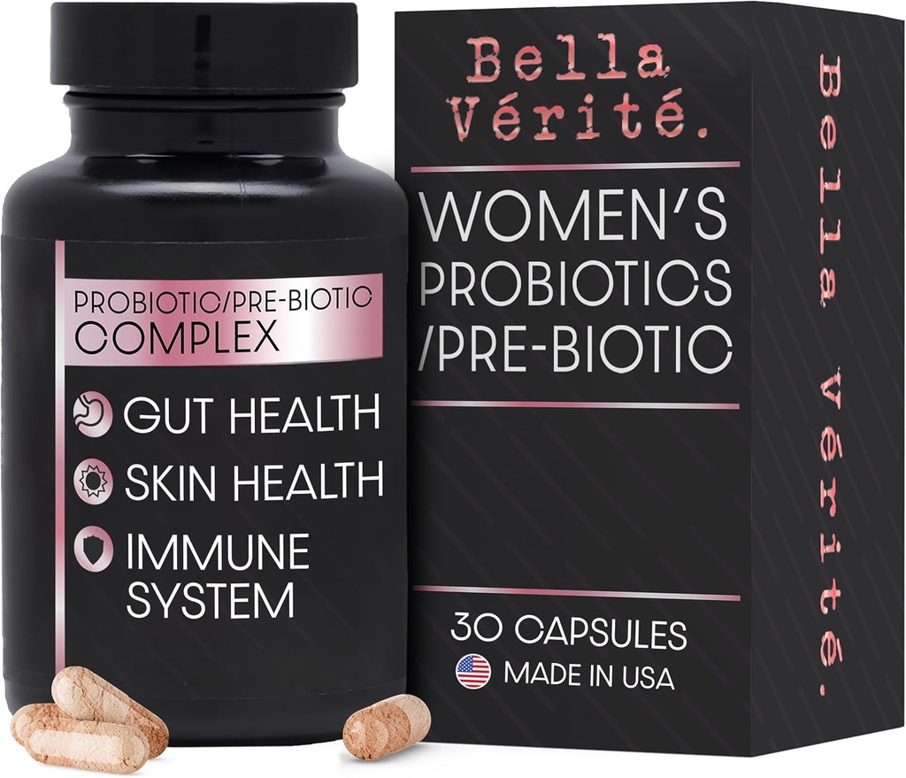 贝拉·维里特 Probiotic & Prebiotic Complex - 支持妇女的消化和古特健康 - 3.45亿 CFU 乳房杆菌 Probiotics for Clearer Skin - Daily Probiotic Supplements (30个植物卡普苏莱斯)