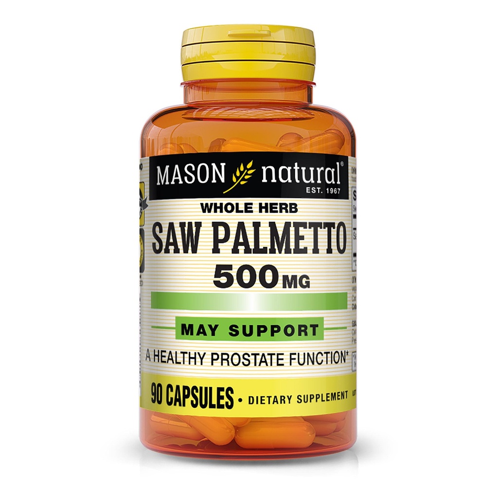 MASON NATURAL Saw Palmetto 500毫克,支持前列腺健康与尿功能,90盖