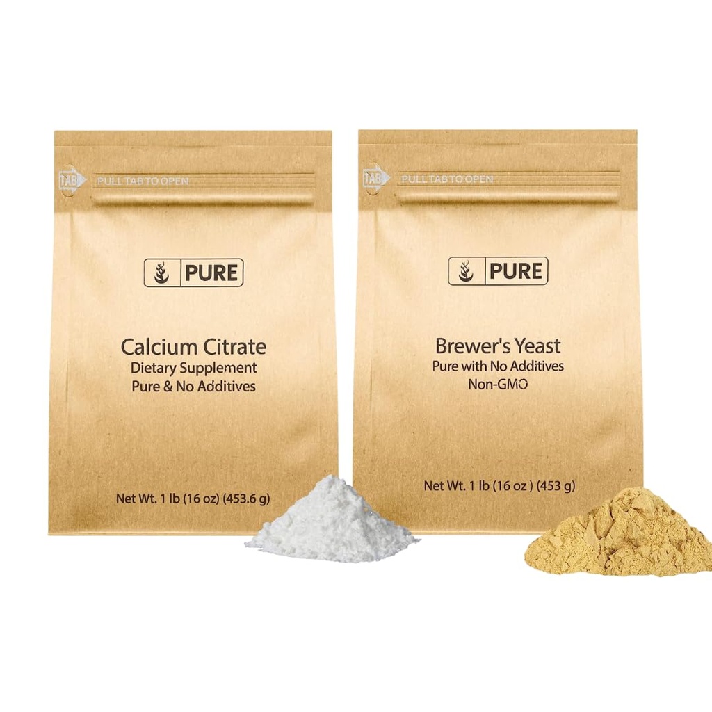 纯原始成份 Brewer 的 Yeast 和 Calcium Citrate Bundle, 每人1磅, 无添加剂或填充剂, 补充剂