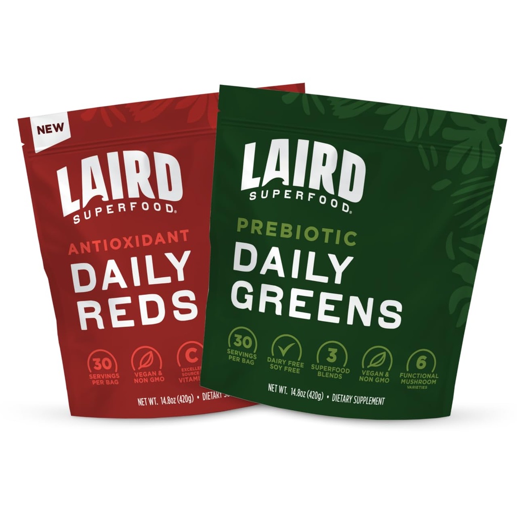 莱尔德超级食品 Reds & Greens Bundle, Prebiotic Daily Greens and Antioxyn Daily Reds Powder, 14.8oz (英语).