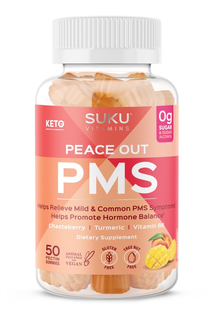 SUKU 维生素 - PMS Gummy 配有 Chasteberry 的 PMS 和 Menopause Peach Mango Gummys(50个伯爵)