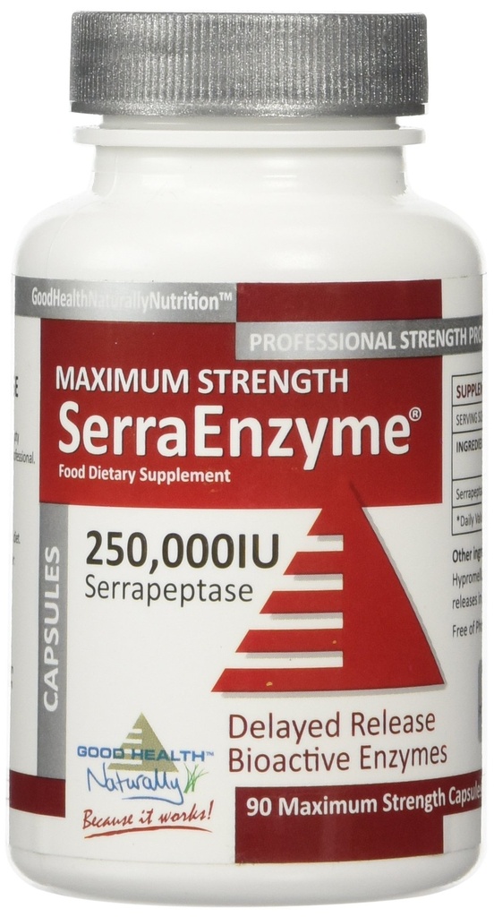 Serra Enzyme Serrapeptase 补充 - 清肺和西努塞斯,蛋白质,消化性清洁 - 250 000 IU - 最大强度 - 90 Capsules