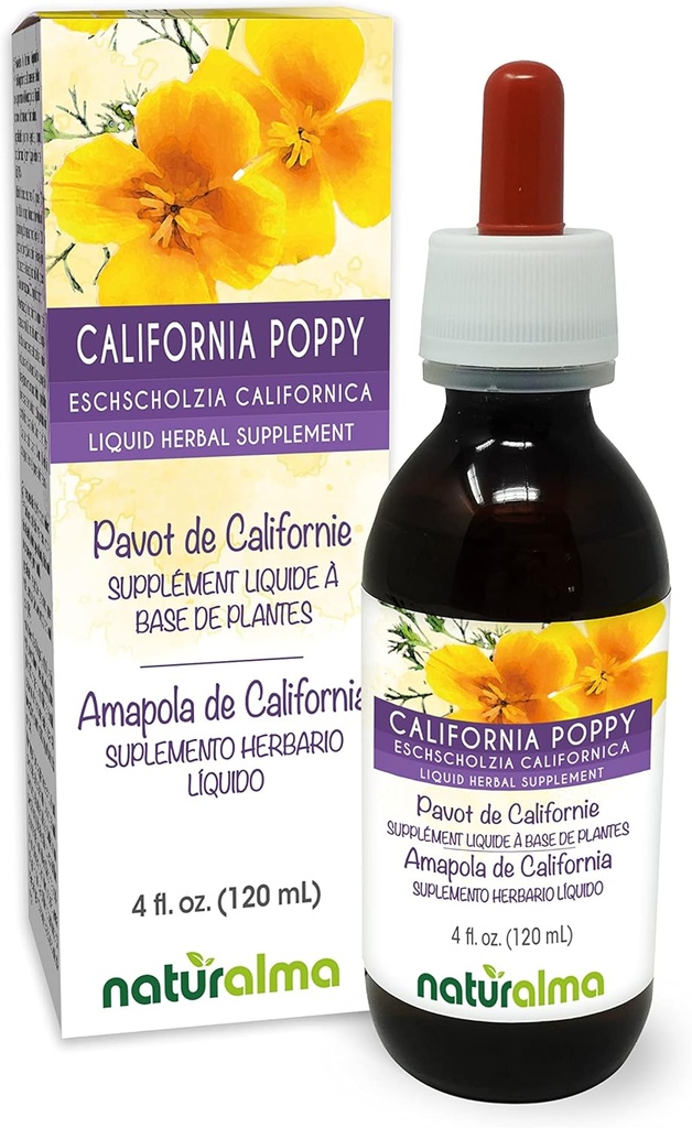 Naturalma Eschscholzia (Eschscholzia californica) 无酒精小叮当 - 4 fl oz 液滴提取 - 草药补充 - 维加恩