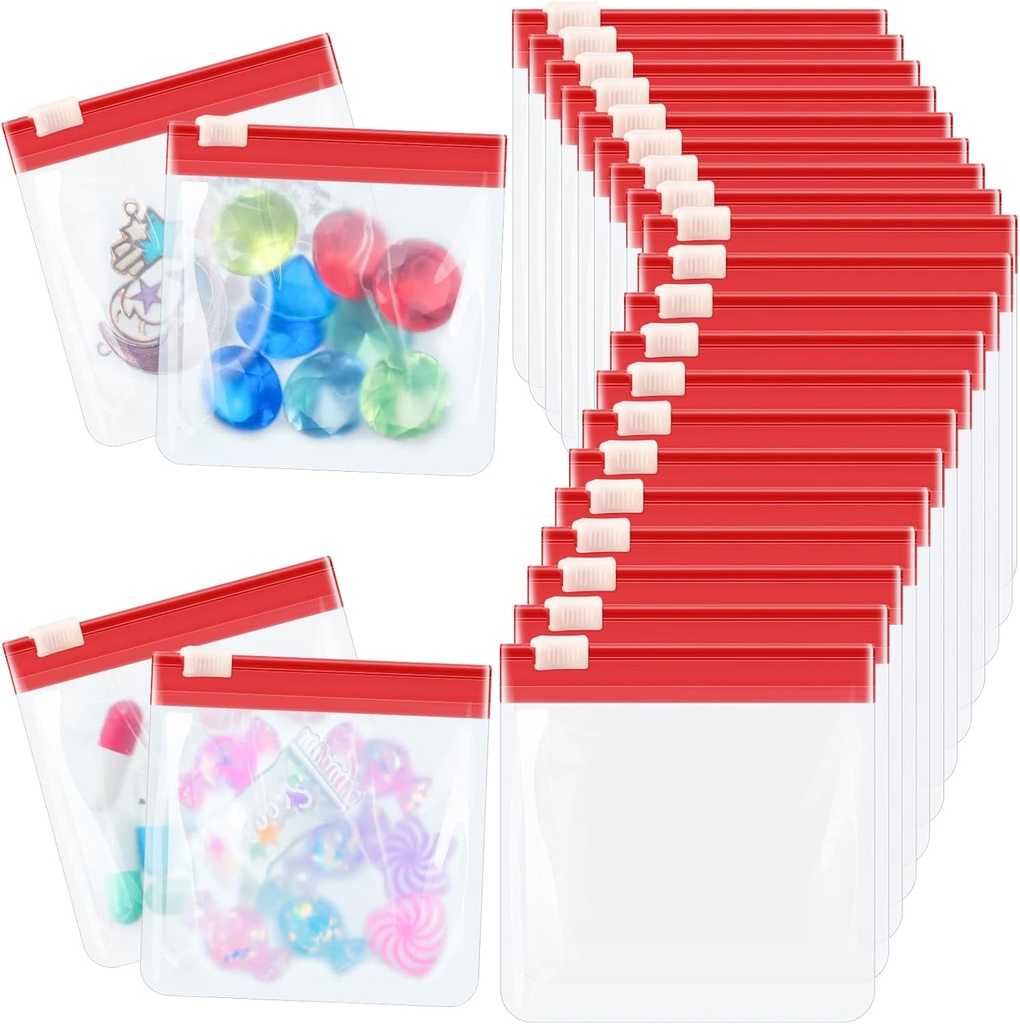 24 Piecs Pill Pouch 袋装Zippered 套装可重复使用的透明药品 组织者 密封旅行塑料袋装有用于存储的幻灯片锁(红色)