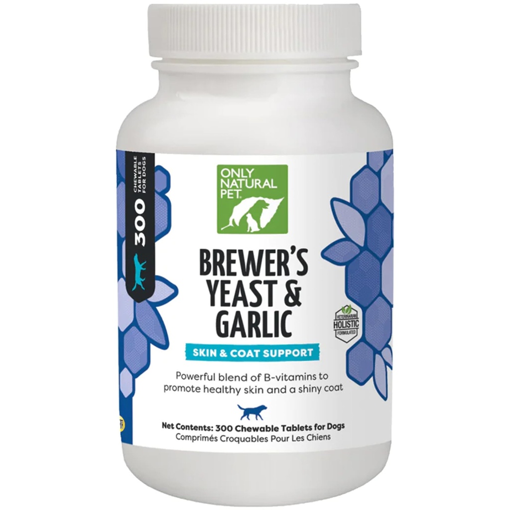 只有自然宠物Brewer的Yeast & Garlic Chewables - 全自然花纹 & Tick Protection for Dogs - 加固B维生素 - 促进健康皮肤 & Coat - 300个计数板