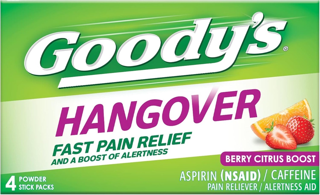 Goody's Hangover Powers, Fast Pain Relief & Boost of Alertness Berry Citrus, 4 ct (Pack of 1) (Pack of 1) (英语).