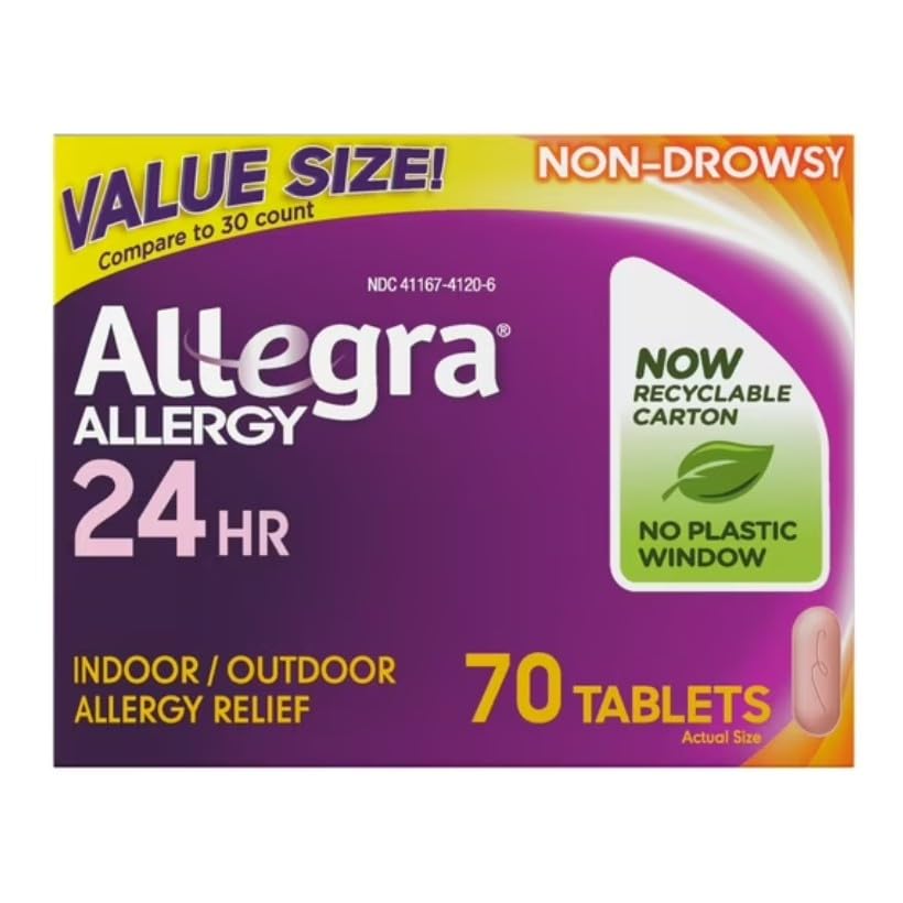 Allegra成人24小时过敏板块,180Mg,1小时内明显缓解(70个计数)