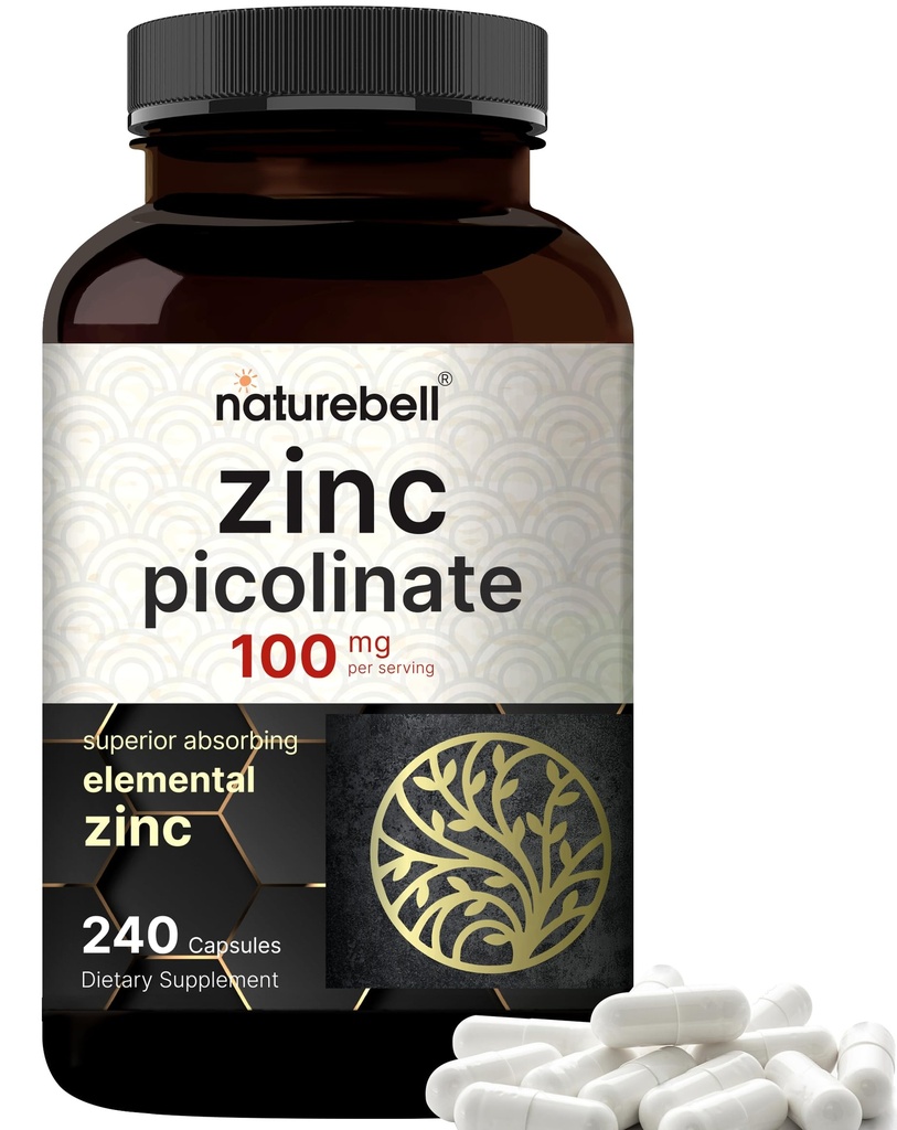高活性锌 Picolinate 100mg - 240 capsules,用于免疫支持和皮肤健康的锌的生物可用形式 - 非GMO和Gluten