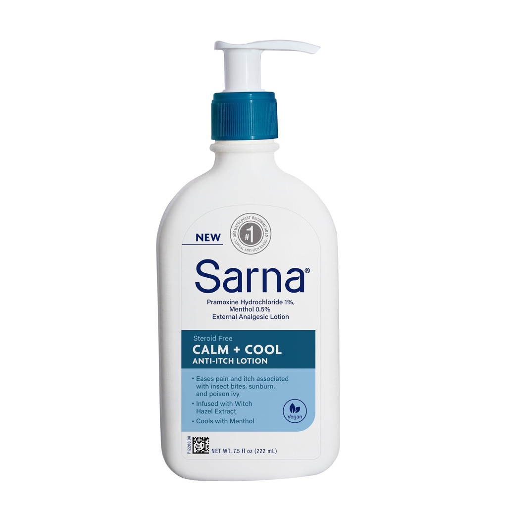 Sarna Calm + Cool Anti-Itch Lotion, Soothe and Relieve pain and Ich from Infat Bites, Sunburn, & 毒艾薇,含有1%的Pramoxine 氢氯化物,0.5% Menthol, Vegan,无固醇,7.5oz