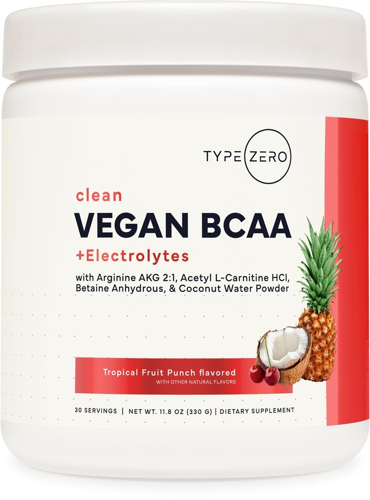 0型 Ultra Clean Vegan BCAA 粉末+ 电解质(热带水果冲动 QQ 6G) 2:1:1:1:1 无糖/无糖 BCAAs 氨基酸补充剂 - BCAA Vegan 氨基酸 消毒后饮用,30种