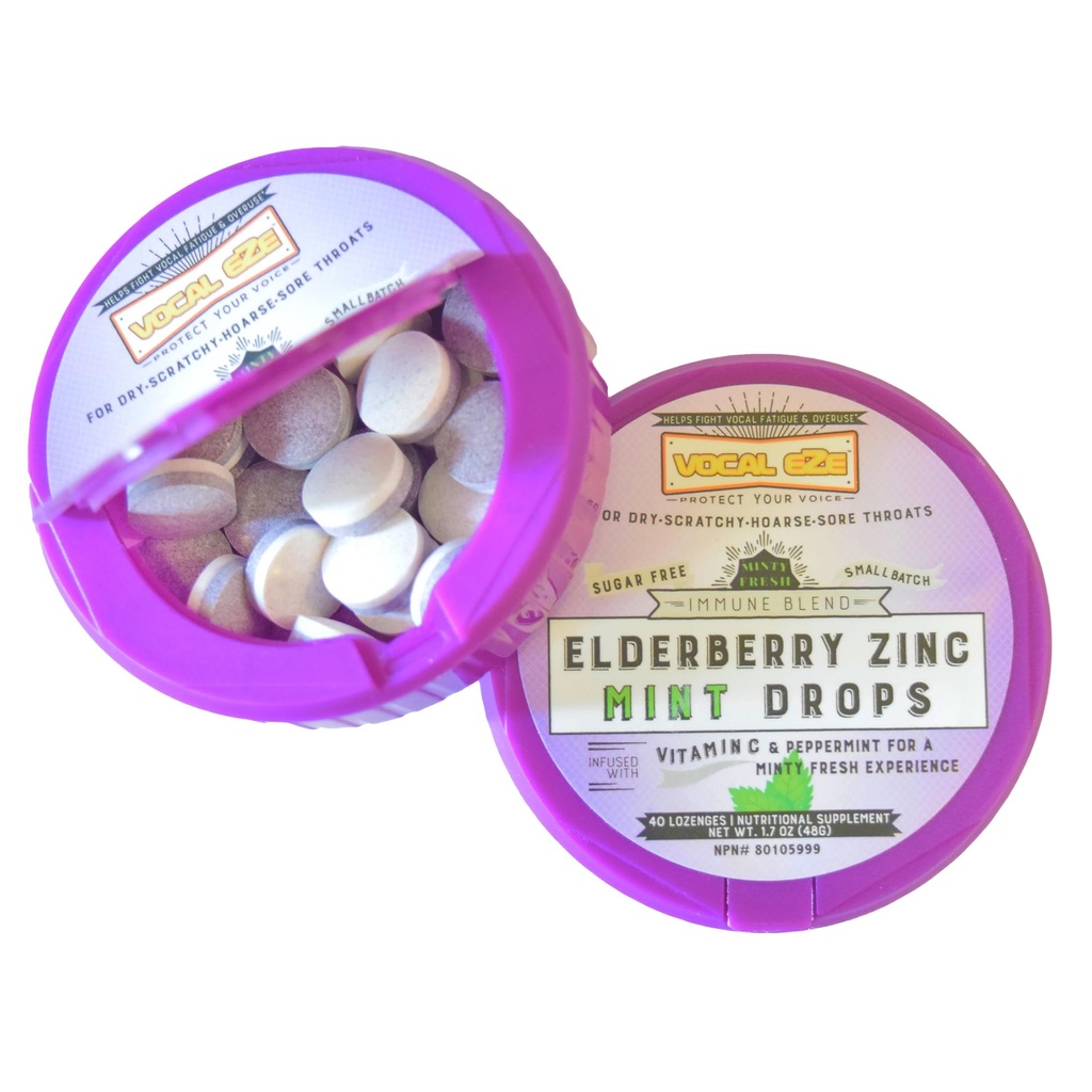 Vocal Eze Elderberry Mint 配有维生素C和锌(40) | Lozenges to Relieve Sore, Hoarse, Fatigue, 喉咙干燥 |声支持,无糖