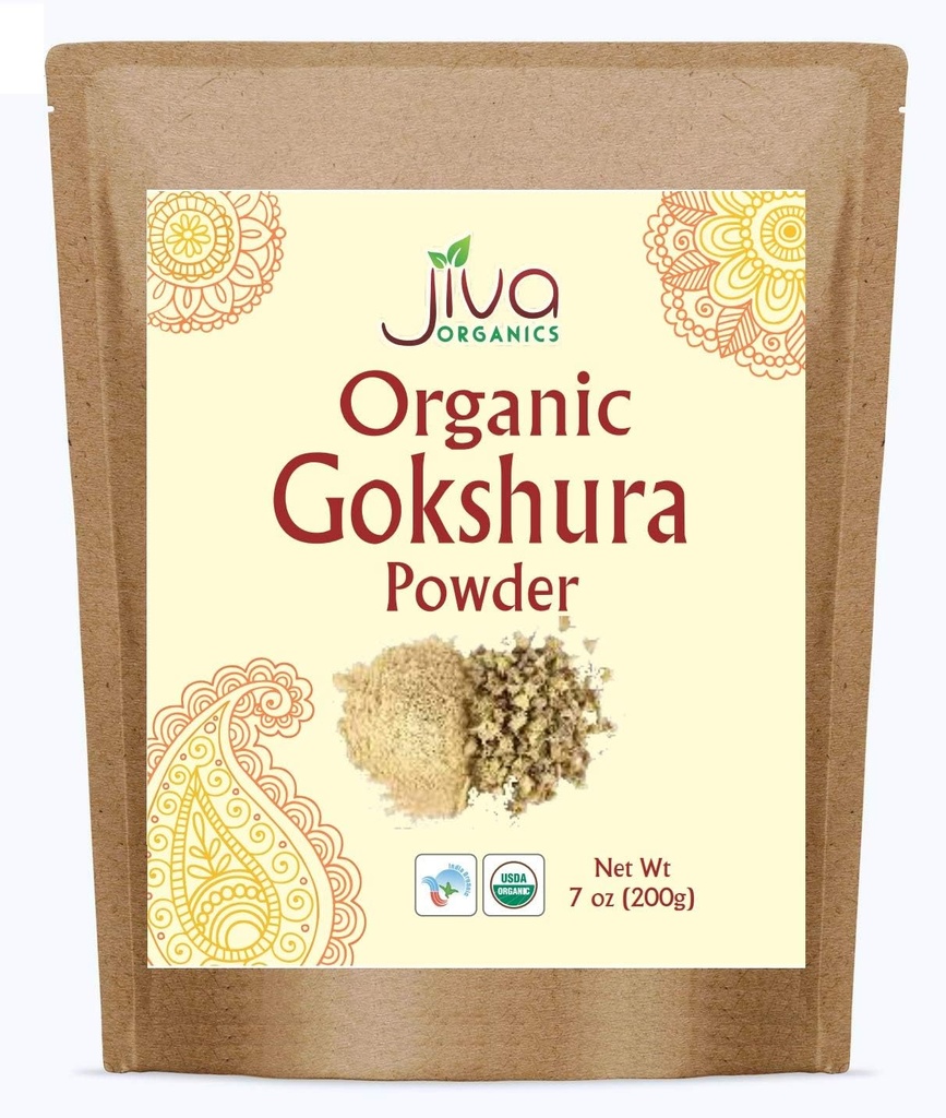 Jiva Organics Gokshura Powder 7 Ounce Bag - 非GMO,纯净,全光谱Tribulus - 印度起源