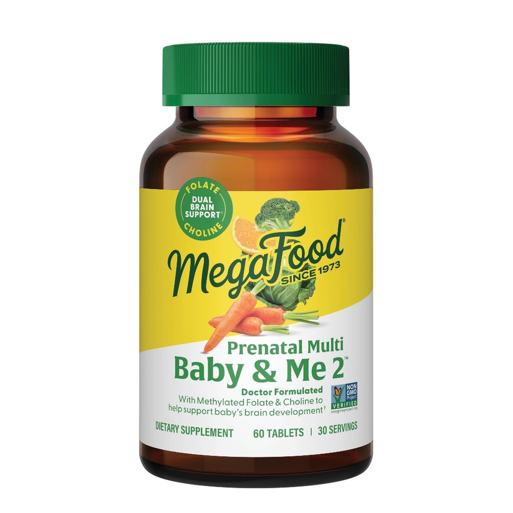 MegaFood baby & Me 2 产前维生素和矿物 -- -- 妇女维生素 -- -- 含福拉特(天然叶酸)、乔林、铁、碘和维生素C、维生素D等60塔布(30个服务)