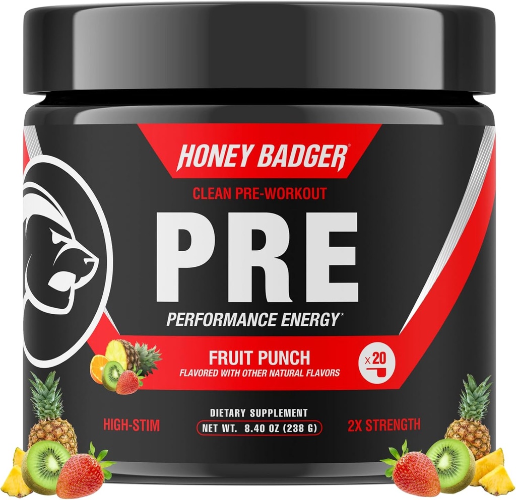 Honey Badger Pre Workingout Powder, Keto Vegan 男女预选赛, Beta Alanine & Cafeine, 糖自由自然能源补充赛,水果扑克(High-Stim)
