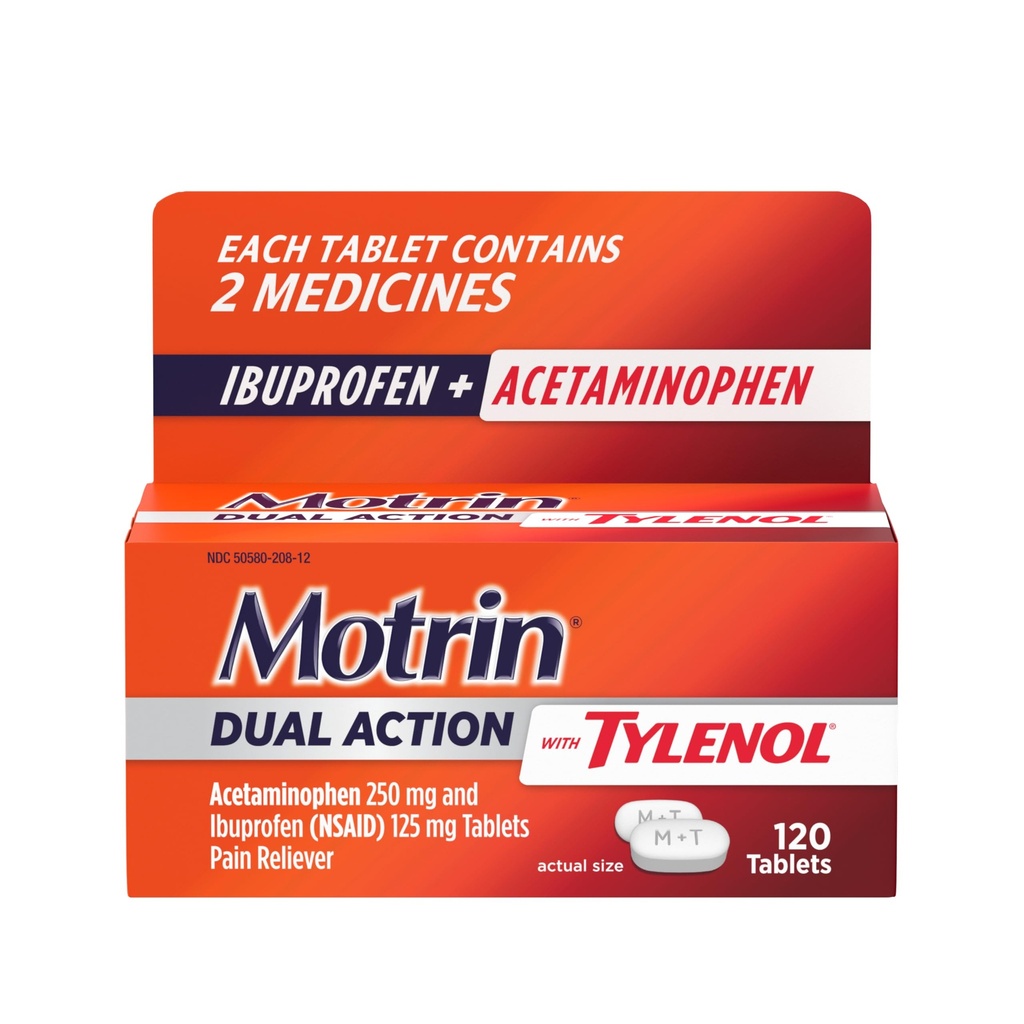与Tylenool、Ibuprofen和Acetaminophen快速作用的双重动作对小伤痛和疼痛的缓解,Ibuprofen(NSAID)125 mg和Acetaminophen 250 mg,120 ct