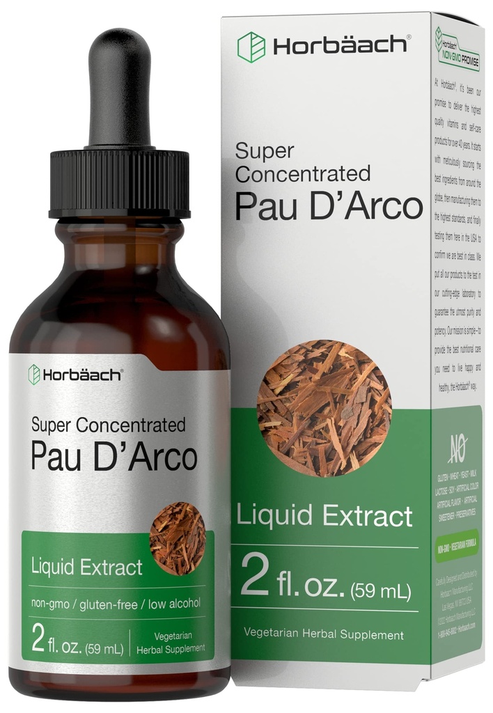 Horbaach PAU D Arco Bark Tincture → 2 fl oz → Tabebuia Avellanedae Herb 提取 → 低酒精液体滴入 → 蔬菜,非GMO & Gluten 免费草药补充剂