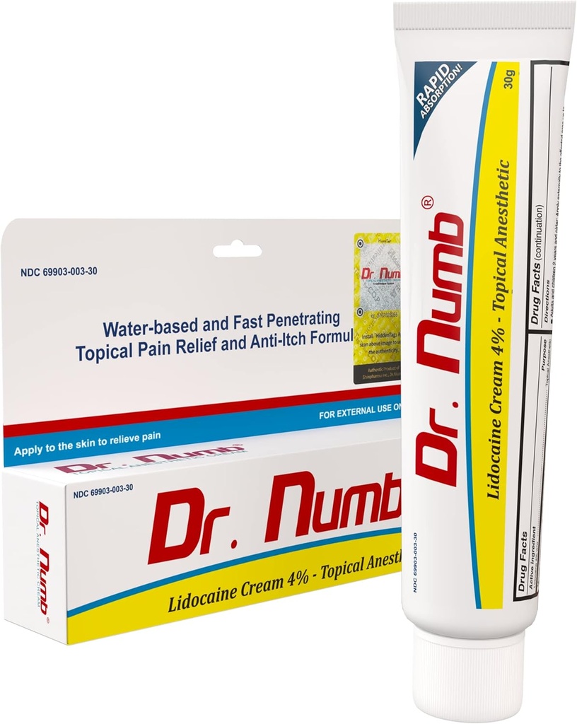Numb博士 4% Lidocaine Cream – 暂时缓解出血和地方不适症的专题肛门手术 – 维生素E – 30g(1包)