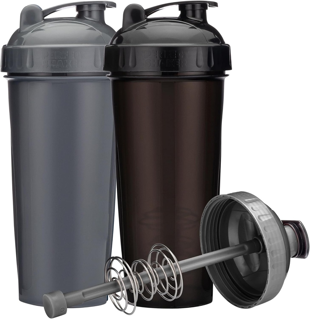 [2-Pack] 28-Ounce摇摆瓶 | 蛋白质摇摆瓶 与Action-Rod Wire Mixer |  Shake 摇摆杯为BPA自由与Dishwasher Safe | 黑灰色