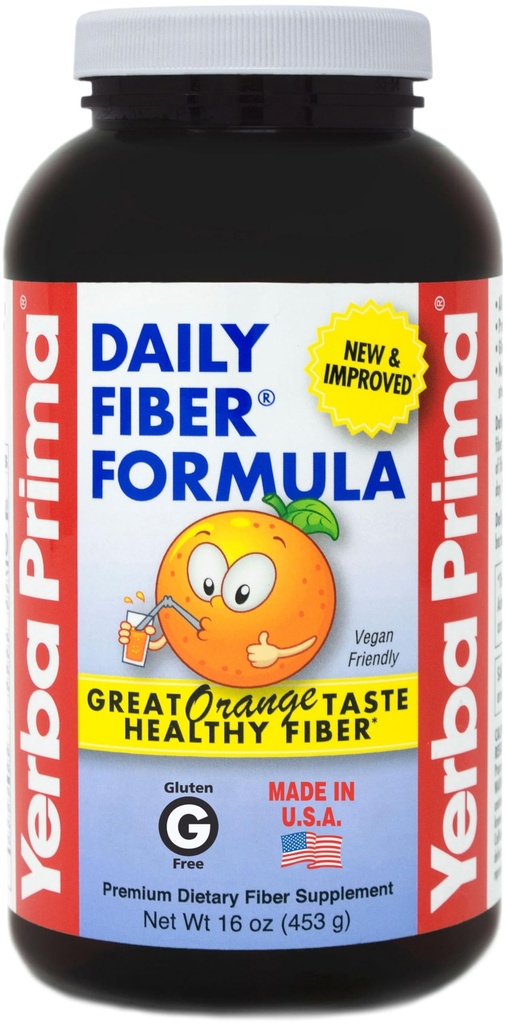 Yerba Prima 橙色火焰日报 Fiber Profile 16 oz 粉 - Great Tasting, Premium Bulking 补充常规支持,包含5种纤维类型,在美国制作,Non-GMO,Gluten Free