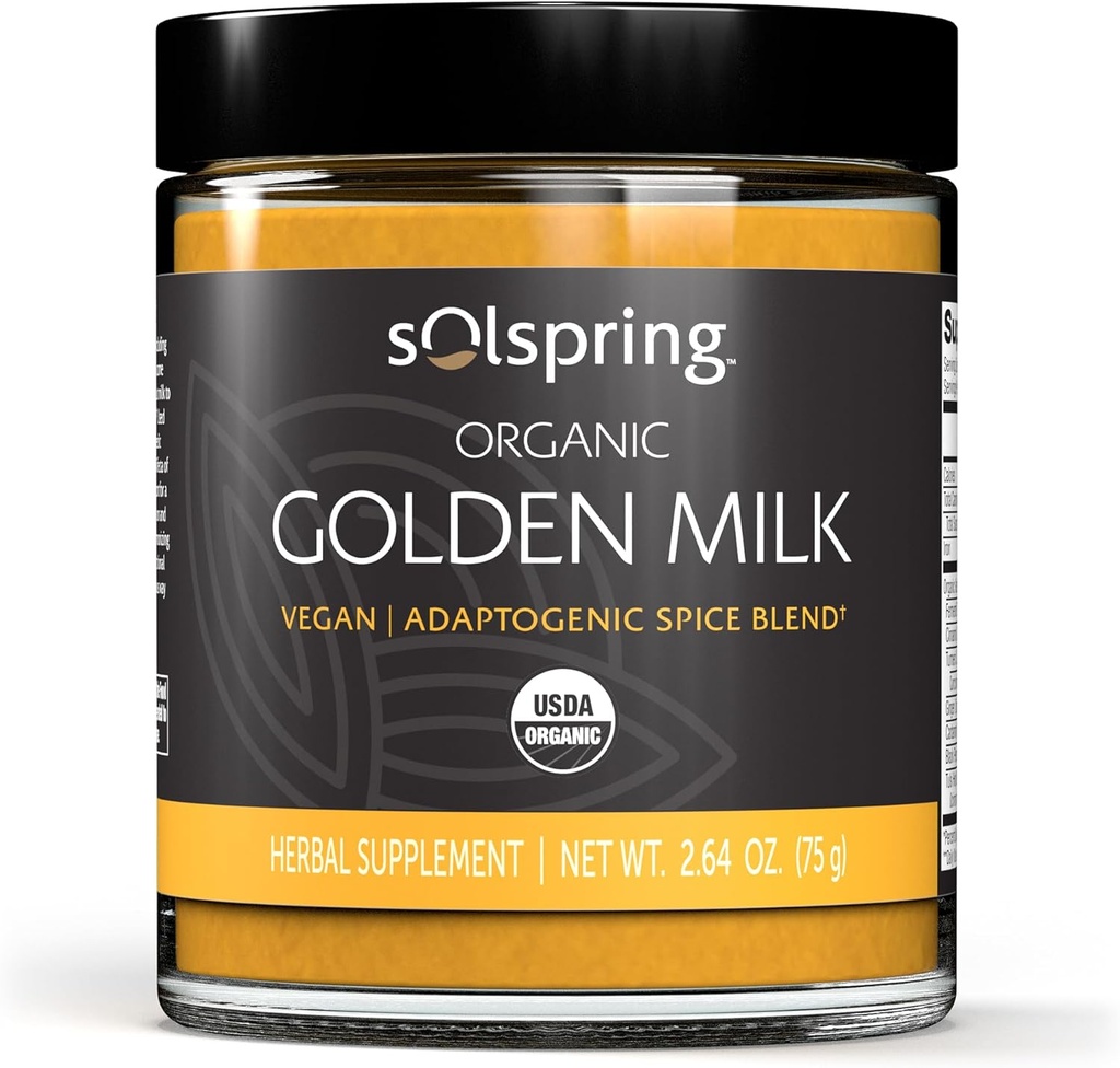 Mercola Solspring博士 有机金牛奶草药补充品, 2.64 Oz. (75克), Vegan Spice Blend with Turmeric & Ginger, Non GMO, Gluten Free, Soy Free, UDA Official