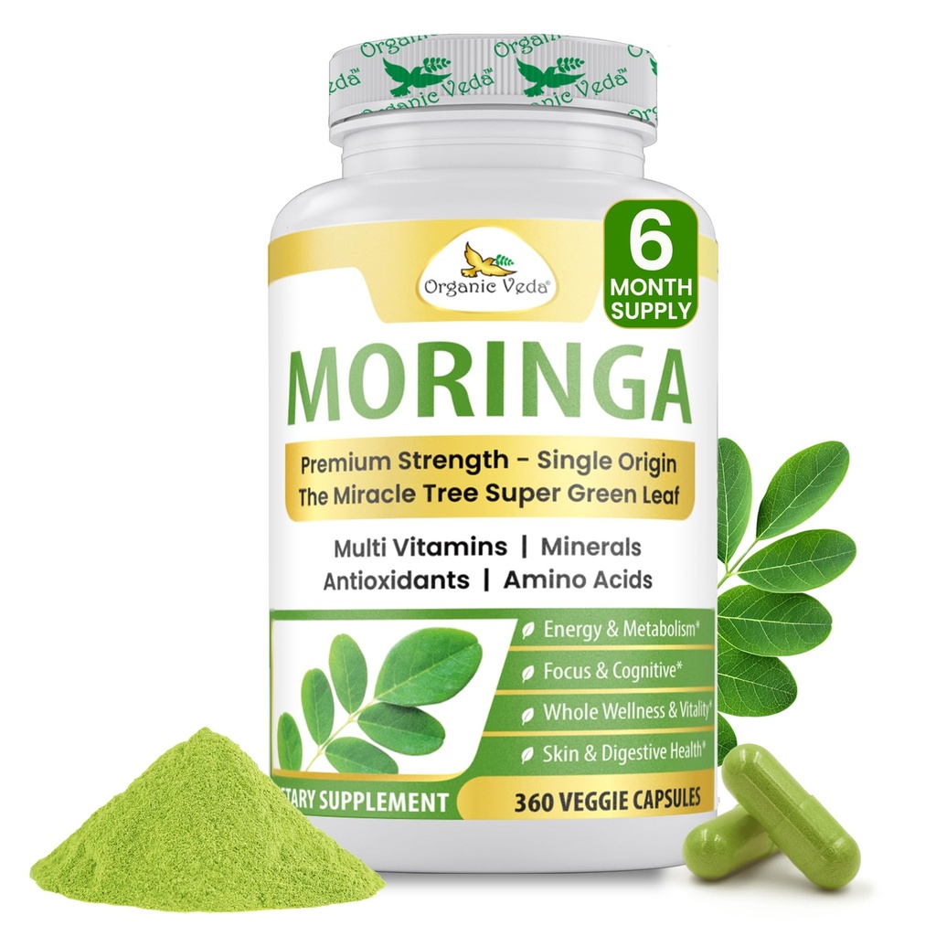 有机维达莫林加叶粉(英语:Veda Moringa Leaf Power Capsules),1000mg,360count - 真正的绿色原生有机莫林加奥利费拉(英语:Moringa Oleifera, Premium strengient Dense) 100%纯叶 - 能源,睡眠和豁免支持 - Vegan