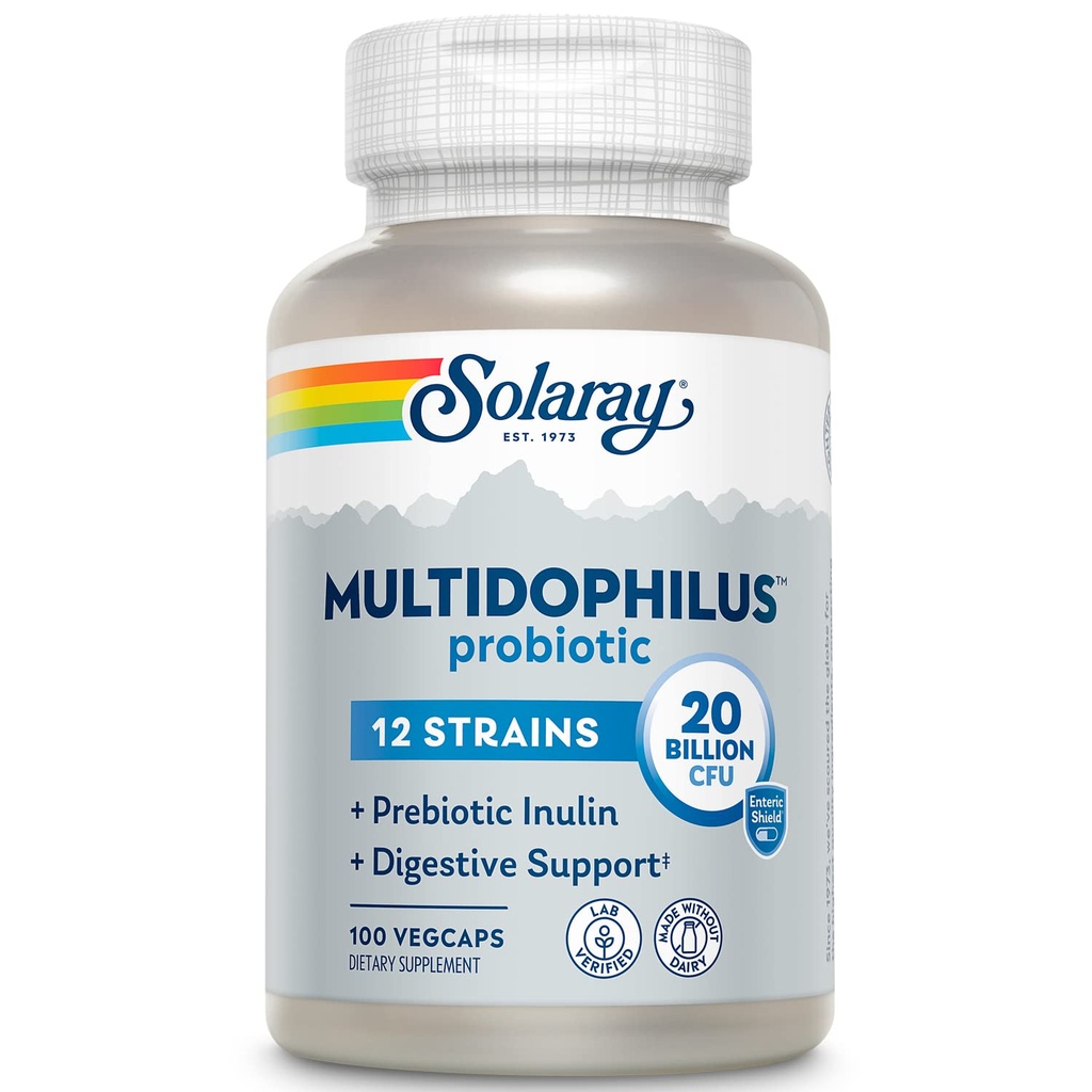 SOLARAY 多种多药性 12 Strain Probiotic 20亿 CPU, 消化卫生和古特健康支助的 Probiotics, 预生胰岛素, 无乳品, 50 Serv, 100 Veg Caps