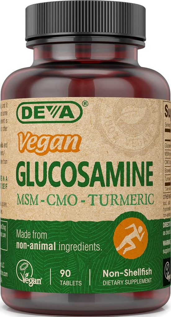 DEVA Vegan Glucosamine MSM & CMO、CMO、Turmeric 提取器、Boswellia 提取器非动物成份,90块