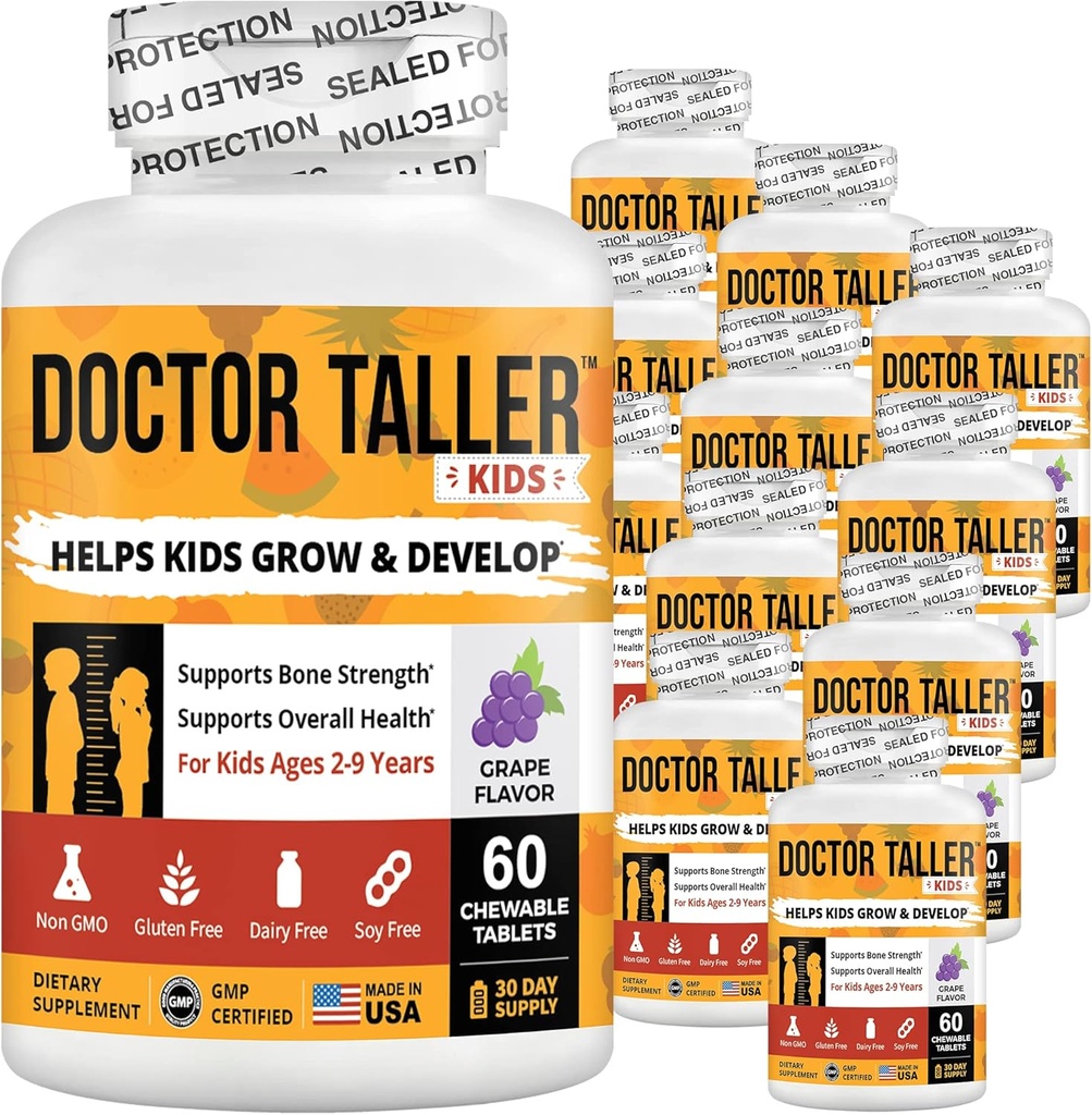 NBest Doctor Taller Kids with multivitamins, Multiminal, Calcium Chewable Tablets, Calcium Assuppose for Kids 2–9 - Grape Flavor - 帮助孩子健康 - 12 pack
