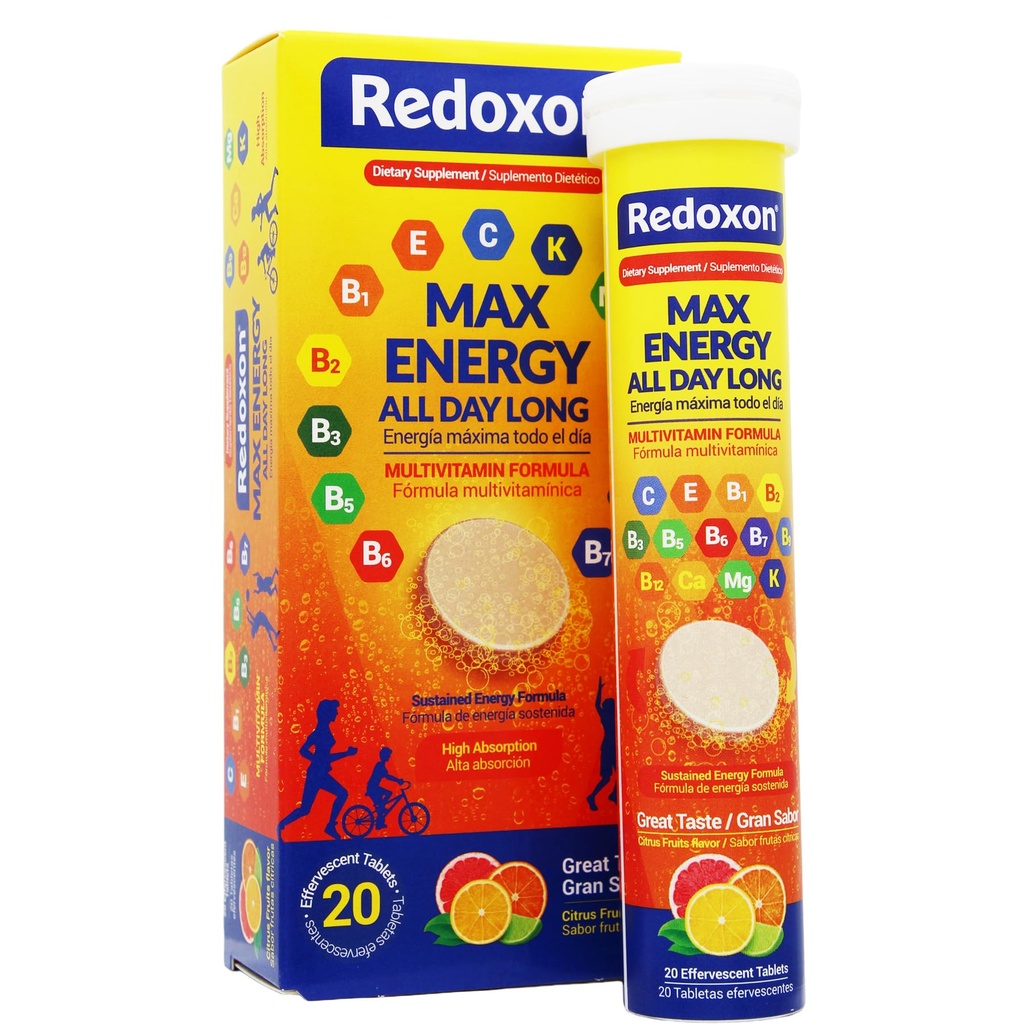 Redoxon Max Energy, Helps Support Inmune System, Citrus Flavor, 20 Effervescent 平板电脑, 2.82 Oz, Box (英语).
