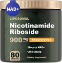 NAD 补充剂 - NAD Nicotinamide Riboside 900 mg, Resveratrol, Quercetin - NAD 补充剂 抗衰老,能源,焦点 - 80 capsules