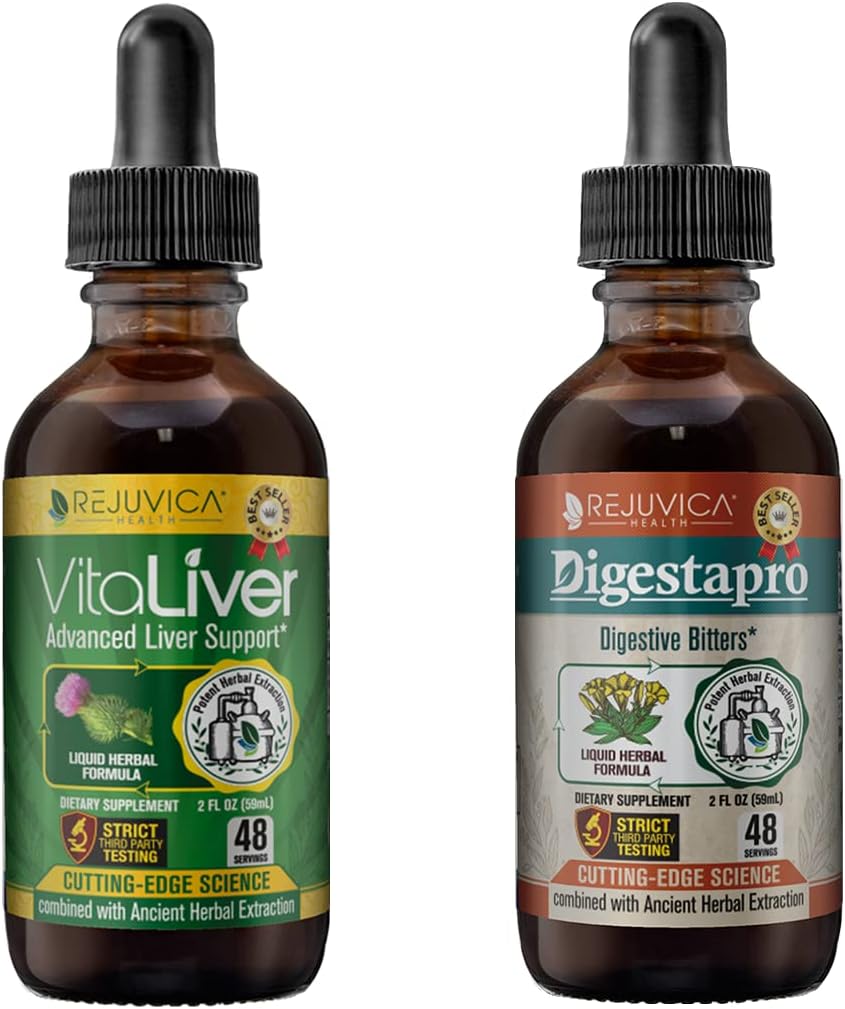 Rejuvica Health VitaLiver & DigestaPro - 高级活人和文摘支持 - 液体交付更好的吸收 - 牛奶硝酸盐,Chanca Piedra, Artichoke, Dandelion & More!