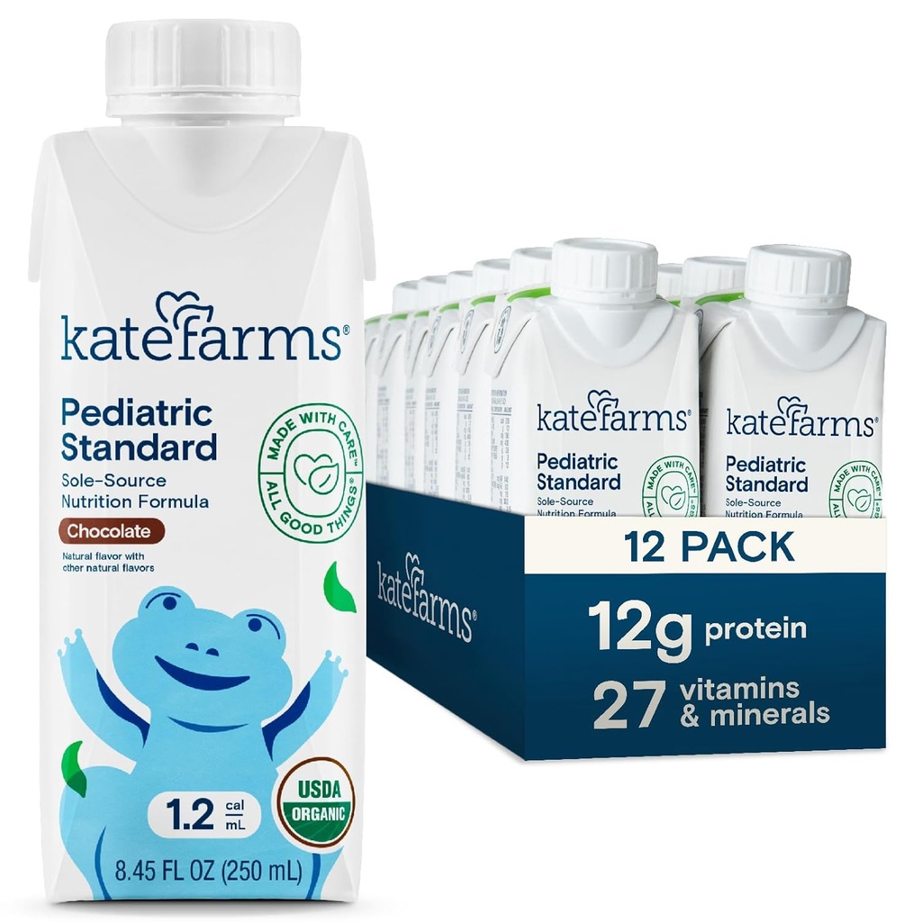 KATE FARMS 有机儿科 1.2 高卡路里巧克力营养摇摇,12克蛋白,27 维生素和矿物,替代食材,8.45 oz(12包)