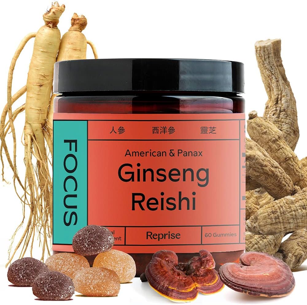 与美国Ginseng,韩国Panax Ginseng & Reishi 节选 - 帮助支持能源与Mood,Vegan,Low-Sugar,60 Gummys,菠萝,Loquat & Strawberry Flavor