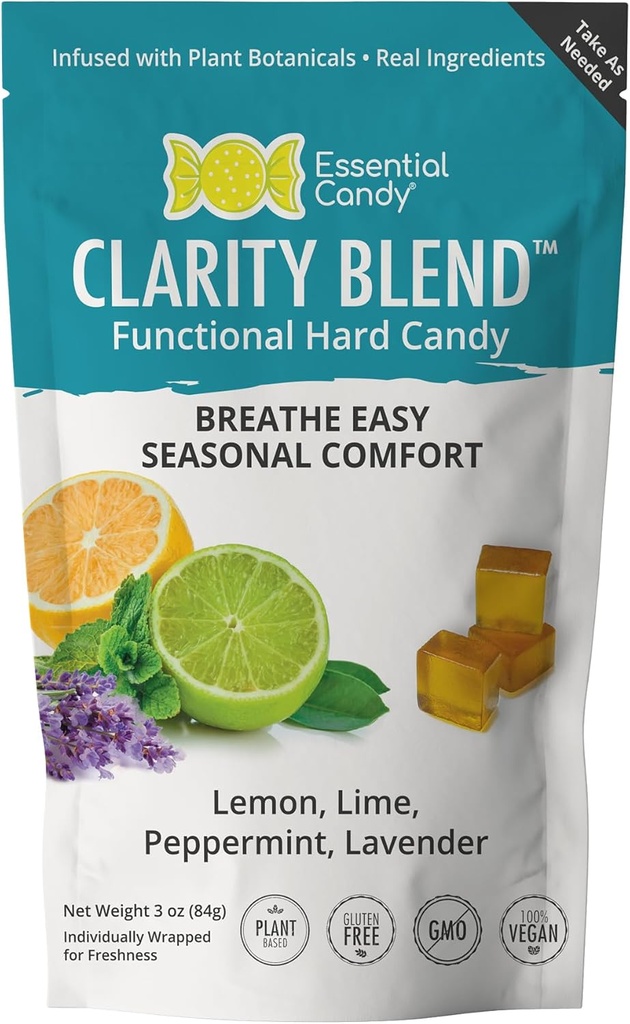 Clarity Blend功能硬糖 QQ季节支持呼吸易解 QQ有机柠檬,Lime, Peppermint, Lavender QQ Gluten-Free, Non-GMO, Vegan - 24 Counter (Pack of 1).