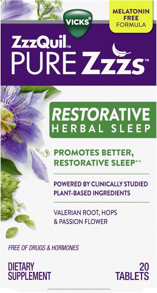 Vicks, ZzzQuil 纯净Zzzs 恢复草药助眠药片, 20 个数