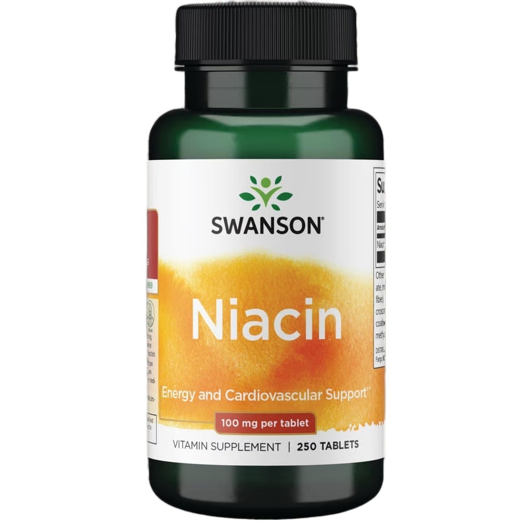 Swanson Niacin(维生素B3) - 支持心脏健康和碳水化合物代谢的维生素补充剂 - 促进自然能源生产 - (每块250片,100毫克NE)